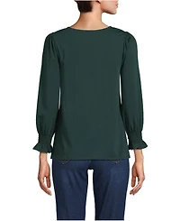Lands' End Women's 3/4 Sleeve Lightweight Jersey Button Front Top
