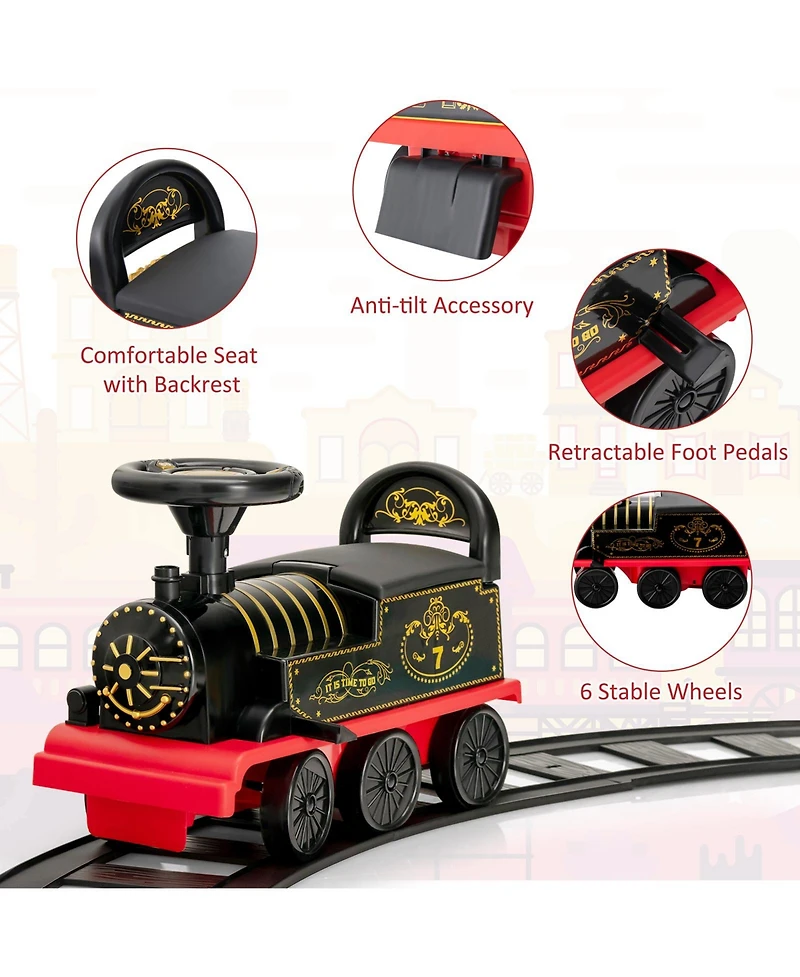 Gymax 6V Electric Kids Ride On Train Motorized Toy w/ Track & 6 Wheels Green