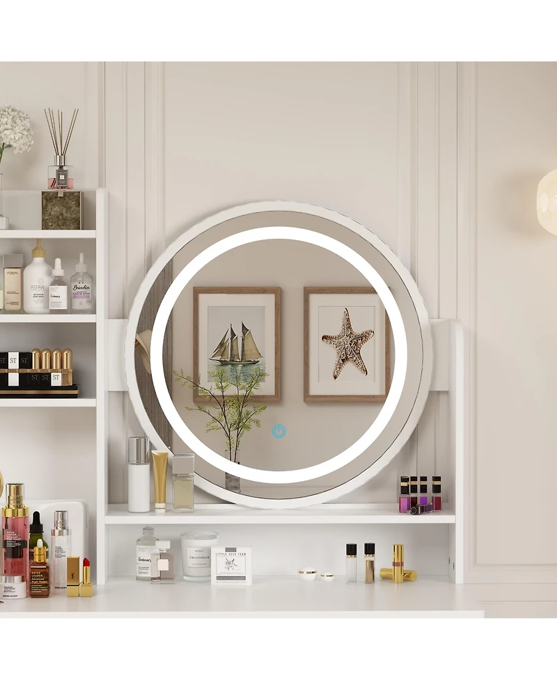 Famapy Light Mirror 5-Drawers White Makeup Vanity Set Dressing Desk