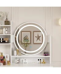 Famapy Light Mirror 5-Drawers White Makeup Vanity Set Dressing Desk