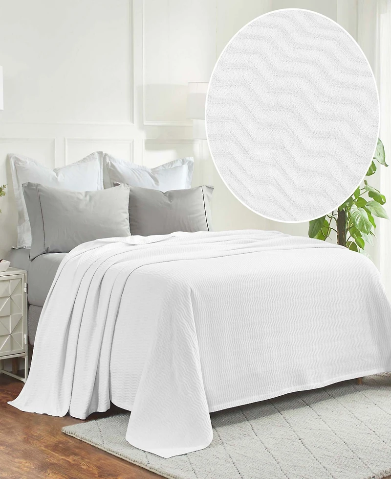 Superior Clara Cotton Textured Striped Lightweight Woven Blanket, California King