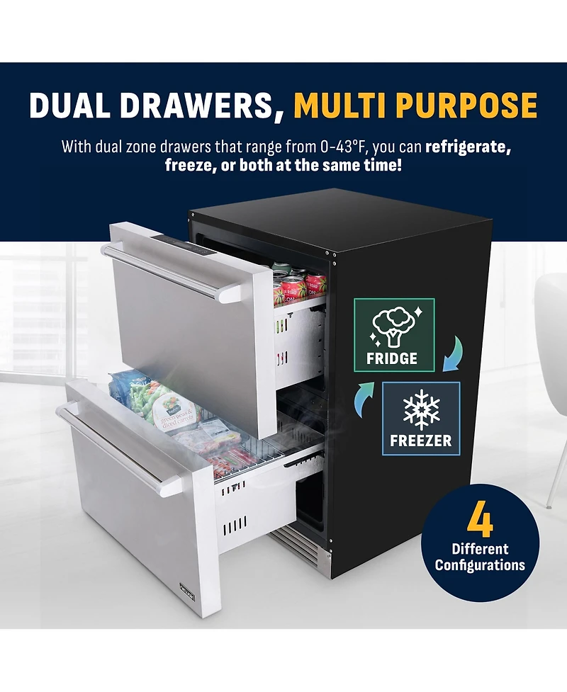 Newair 24 inch Refrigerator and Outdoor Freezer, Undercounter Refrigerator Freezer Convertible, Dual Zone Cooler with Drawer and External Controls, So