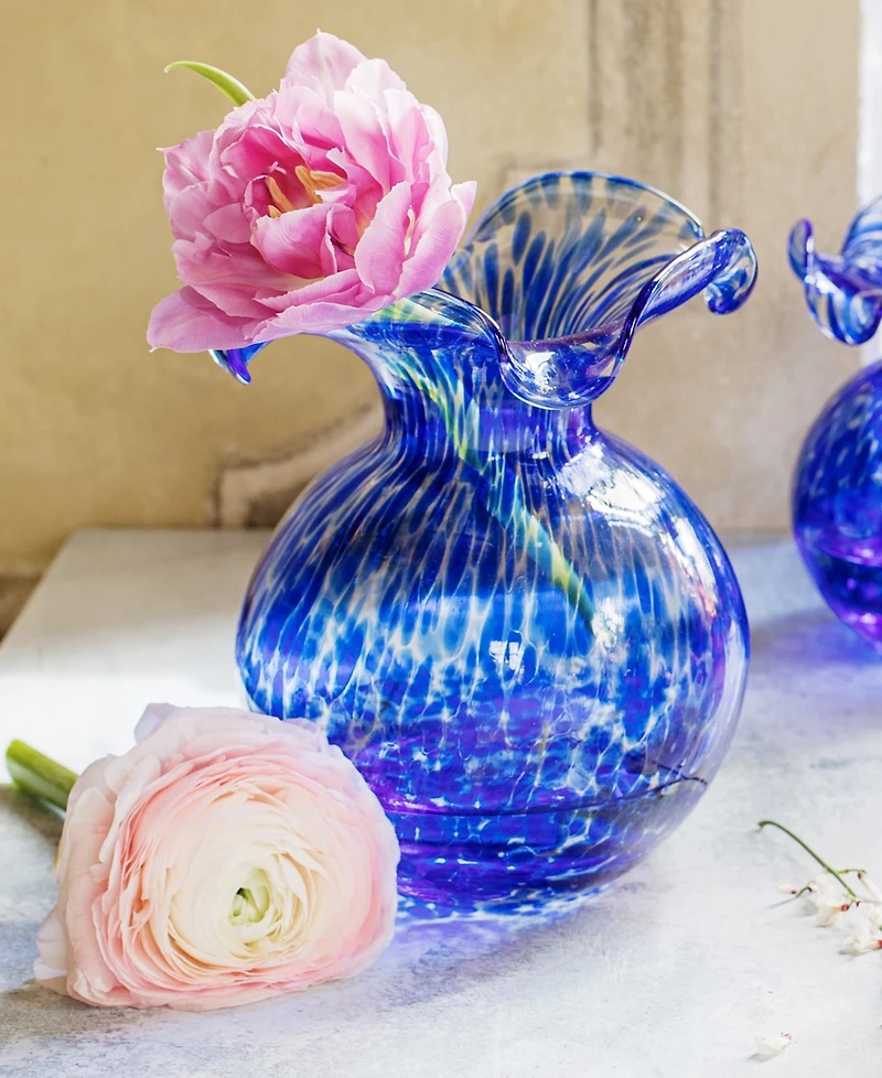 Vietri Hibiscus Glass Cobalt Tortoiseshell Small Fluted Vase