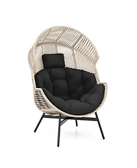 Oversized Egg Style Chair with Cushions & Headrest Heavy-Duty Metal Frame for Yard