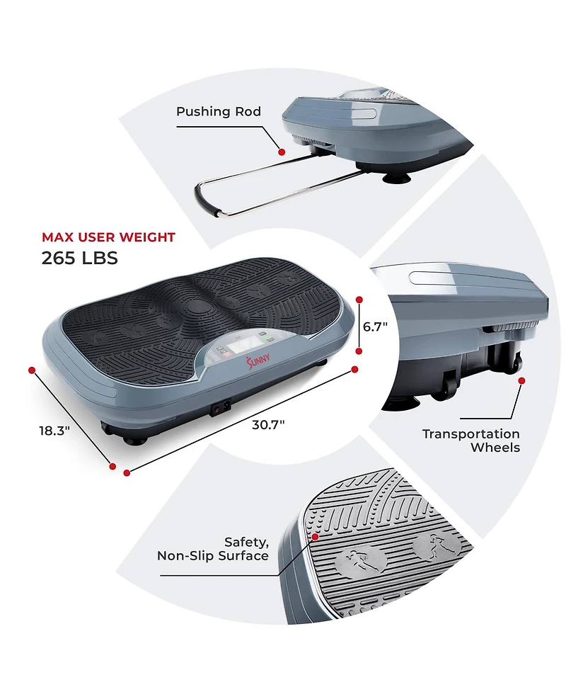Sunny Health & Fitness 3D Vibration Plate w Resistance Bands, Oscillation Therapy Platform with 16 Speed Settings and 3 Vibration Modes