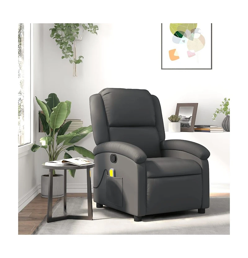 vidaXL Massage Recliner Chair Gray Real Leather