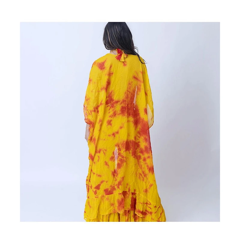 Raas Women's Tie Dye Sharara Set with Embellished Crop Top and Jacket