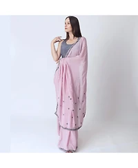 Raas Women's Pink Pre-Draped Soft Silk Saree with Cutdana and Resham Embroidery