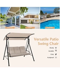 Sugift 3-Person Outdoor Patio Porch Swing with Adjustable Canopy and 900 Lbs Weight Capacity