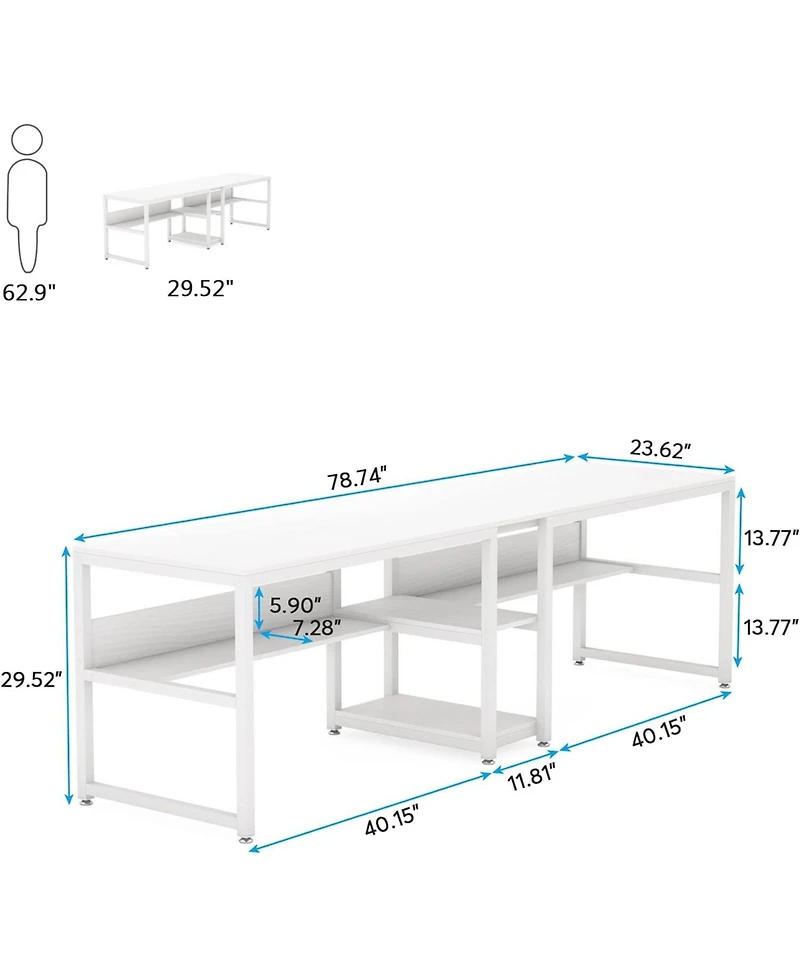 Tribesigns Two Person Desk with Bookshelf, 78.7 Computer Office Double for Person,Writing Workstation Shelf Home