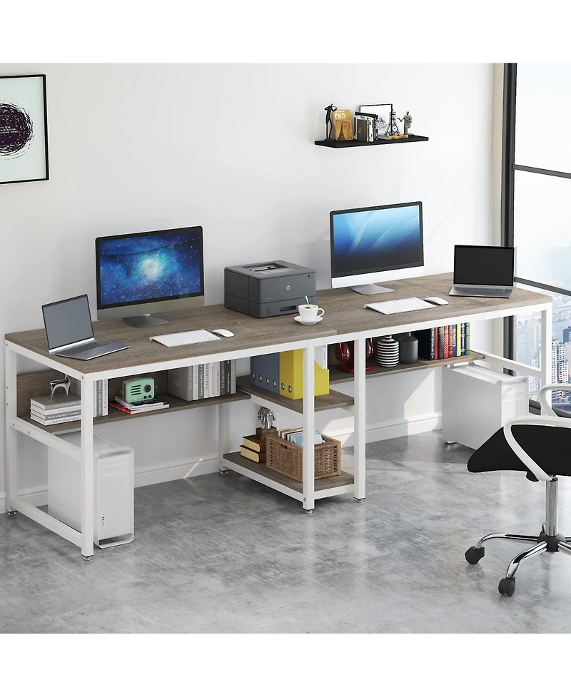 Tribesigns Two Person Desk with Bookshelf, 78.7 Computer Office Double for Person,Writing Workstation Shelf Home