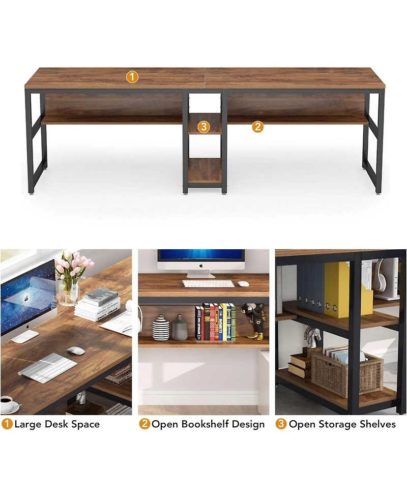 Tribesigns Two Person Desk with Bookshelf, 78.7 Computer Office Double Desk for Two Person,Writing Desk Workstation with Shelf for Home Office
