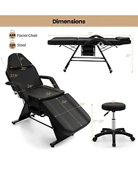 Sugift 72 Inch Massage Bed with Hydraulic Stool Removable Headrest and Storage Boxes-Black