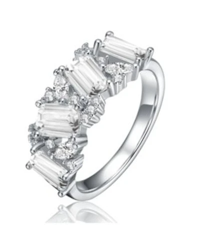 Genevive Sterling Silver Cubic Zirconia Radiant Cluster Ring