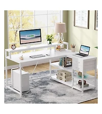 Tribesigns 55-inches Reversible L Shaped Desk with Drawer, Modern White Corner Home Office Table, Wooden and Metal Pc
