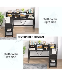 Tribesigns 55-inches Reversible L Shaped Desk with Drawer, Modern White Corner Home Office Table, Wooden and Metal Pc