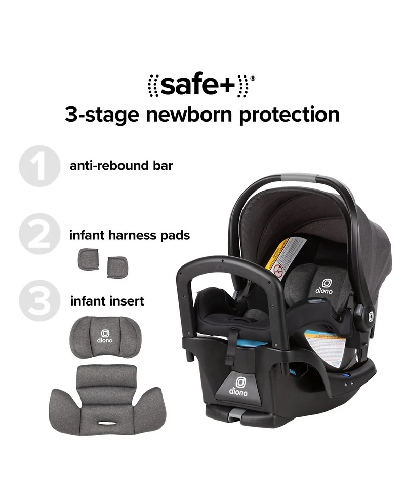 Diono Quantum 4 3-in-1 Travel System with LiteClik30 R SafePlus Infant Car Seat and Base, Gray Slate
