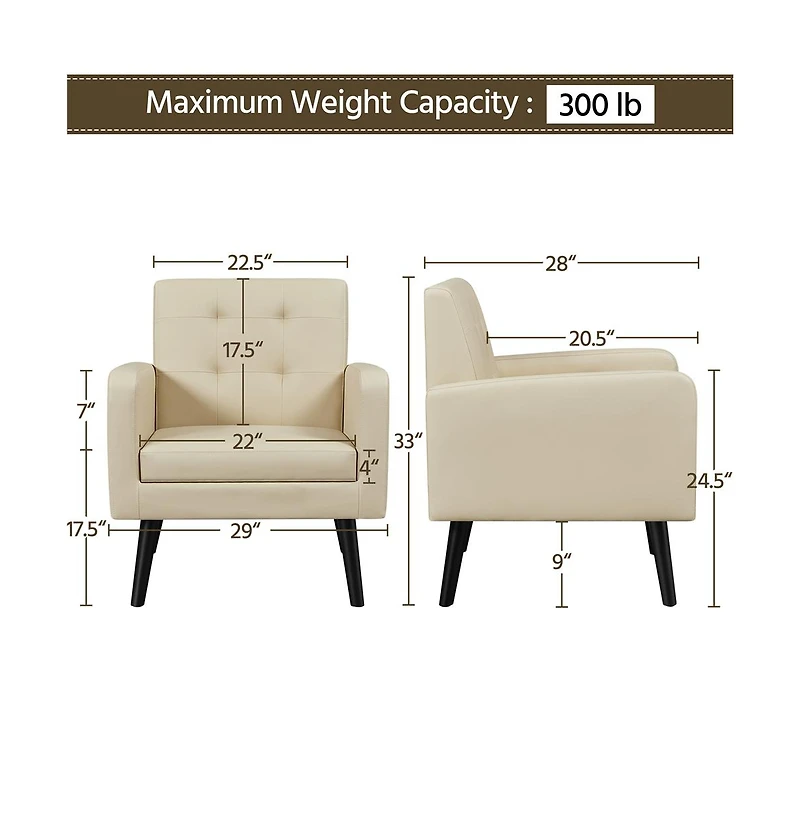 Yaheetech Modern Faux Leather Arm Chair Tufted Accent