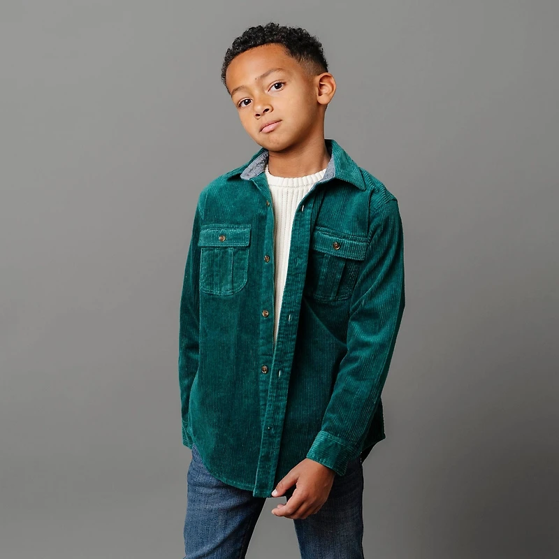 Hope & Henry Boys Long Sleeve Corduroy Button Down Shirt with Flap Pockets