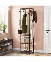Tribesigns Coat Rack Freestanding with Shelves, Industrial Hall Tree with 4 Shelves and 8 Hooks, Standing Small Clothes Rack Closet Organizer