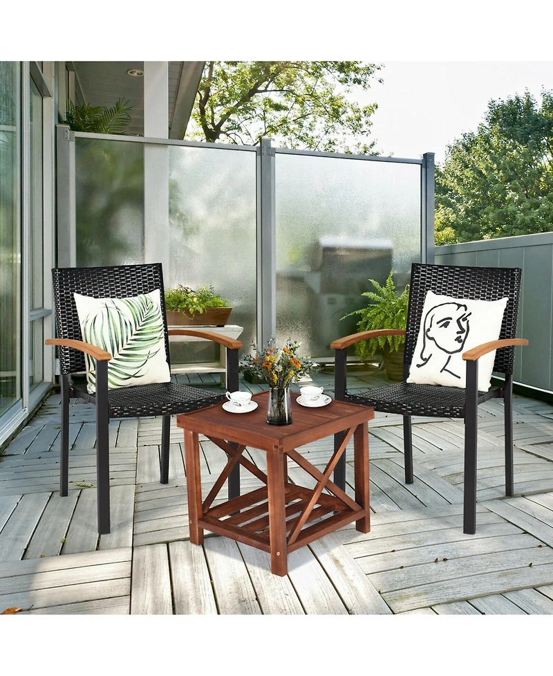 Set of 4 Outdoor Patio Pe Rattan Dining Chairs with Powder-coated Steel Frame