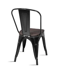 Sugift 18 Inch Set of 4 Stackable Metal Dining Chair with Wood Seat