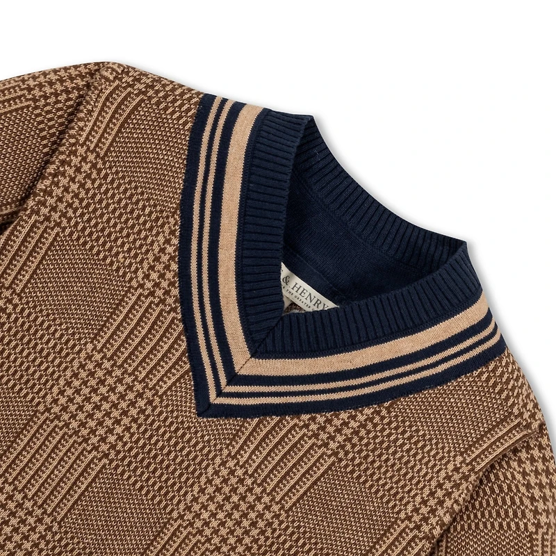 Hope & Henry Baby Boys Long Sleeve V-Neck Intarsia Cricket Sweater