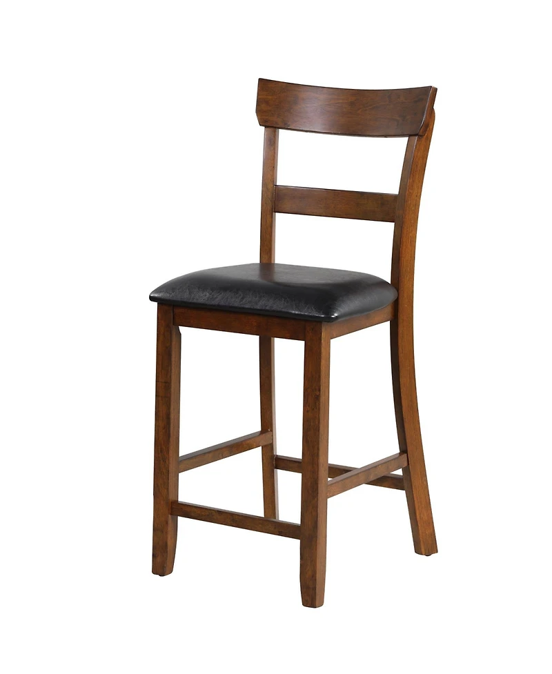 Sugift 2 Pieces Counter Height Chair Set with Leather Seat and Rubber Wood Legs