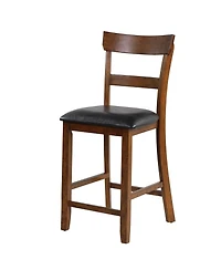 Sugift 2 Pieces Counter Height Chair Set with Leather Seat and Rubber Wood Legs
