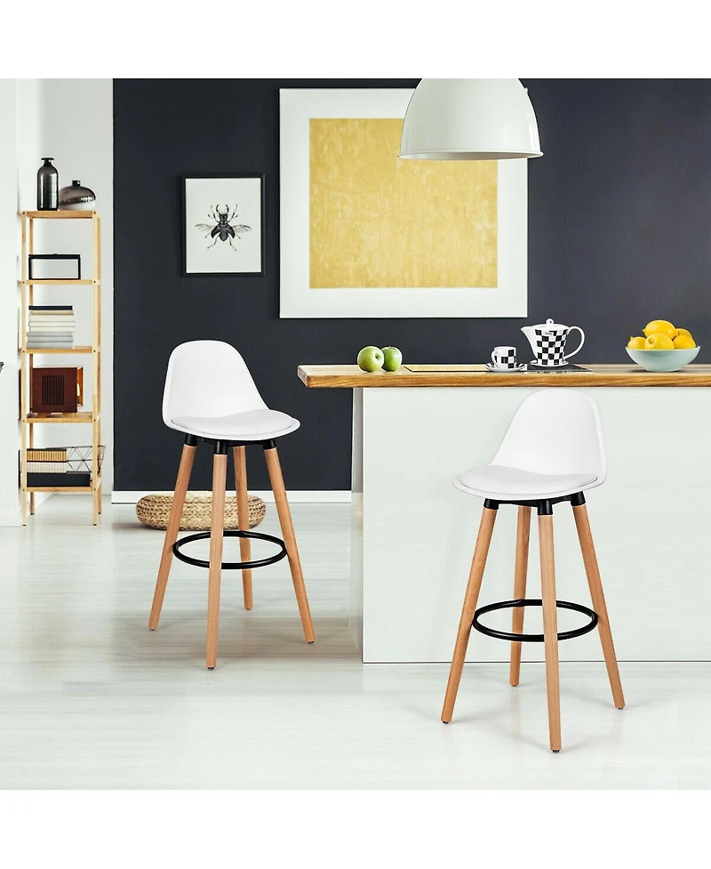 Sugift 2 Pieces Mid-Century Barstool 28.5 Inch Dining Pub Chairs