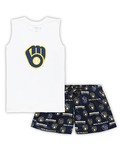 Concepts Sport Women's White/Navy Milwaukee Brewers Plus Tank Top Shorts Sleep Set