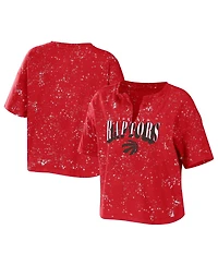 Wear by Erin Andrews Women's Red Toronto Raptors Bleach Splatter Notch Neck T-Shirt