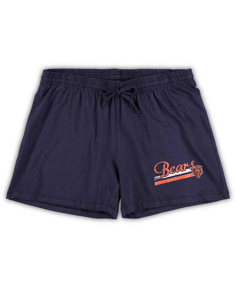 Concepts Sport Women's White/Navy Chicago Bears Plus Size Downfield T-Shirt Shorts Sleep Set
