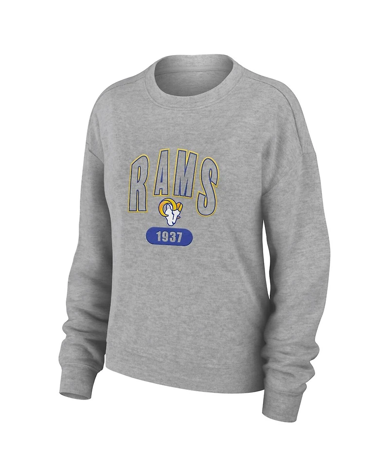 Wear by Erin Andrews Women's Heather Gray Los Angeles Rams Knit Long Sleeve Tri-Blend T-Shirt Pants Sleep Set