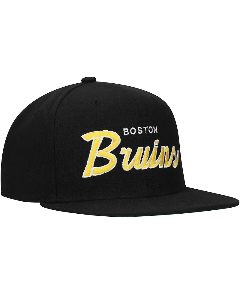Mitchell & Ness Men's Black Boston Bruins Core Team Script 2.0 Snapback Hat