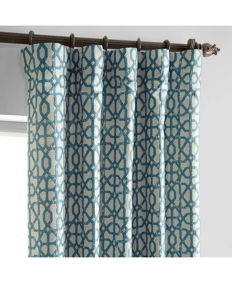 Half Price Drapes Metro Teal Blue Geometric Faux Silk Jacquard Room Darkening Curtain