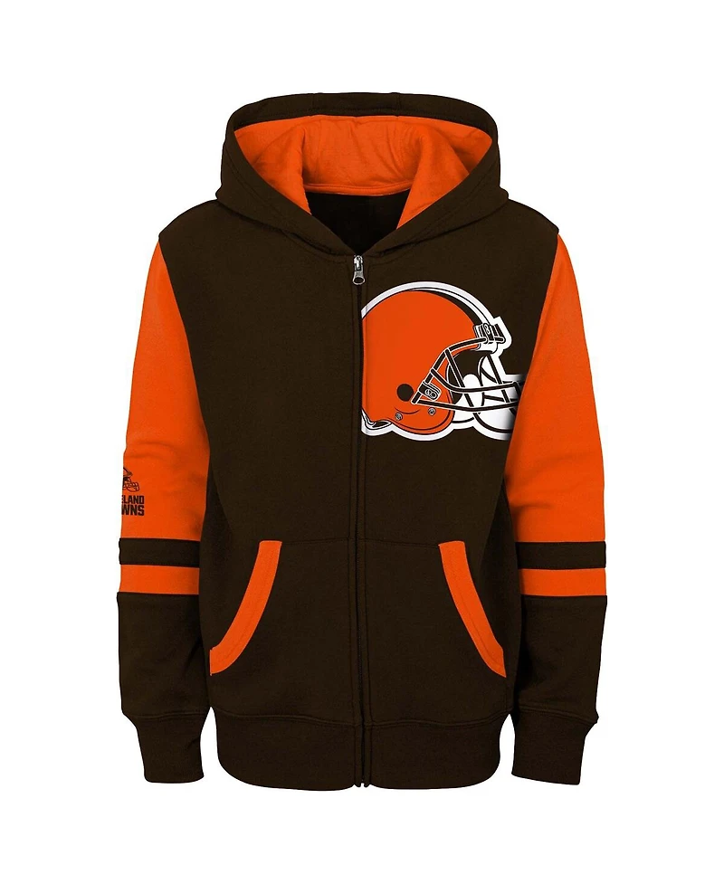 Outerstuff Little Boys and Girls Brown Cleveland Browns Stadium Color Block Full-Zip Hoodie