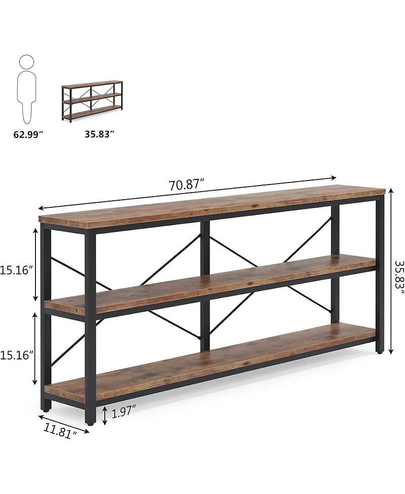 Tribesigns 71" Sofa Tables,Extra Long Couch Table, Narrow Console Entryway Table,Sofa Table with 3 Tiers Storage Shelves