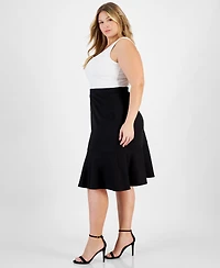 Kasper Plus Pull-On Ruffle-Hem Compression Skirt