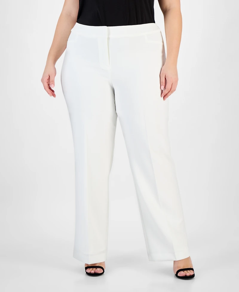 Kasper Plus Size Mid-Rise Full-Length Straight-Leg Pants