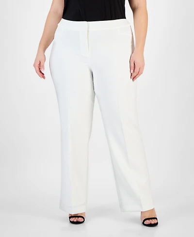 Kasper Plus Size Mid-Rise Full-Length Straight-Leg Pants