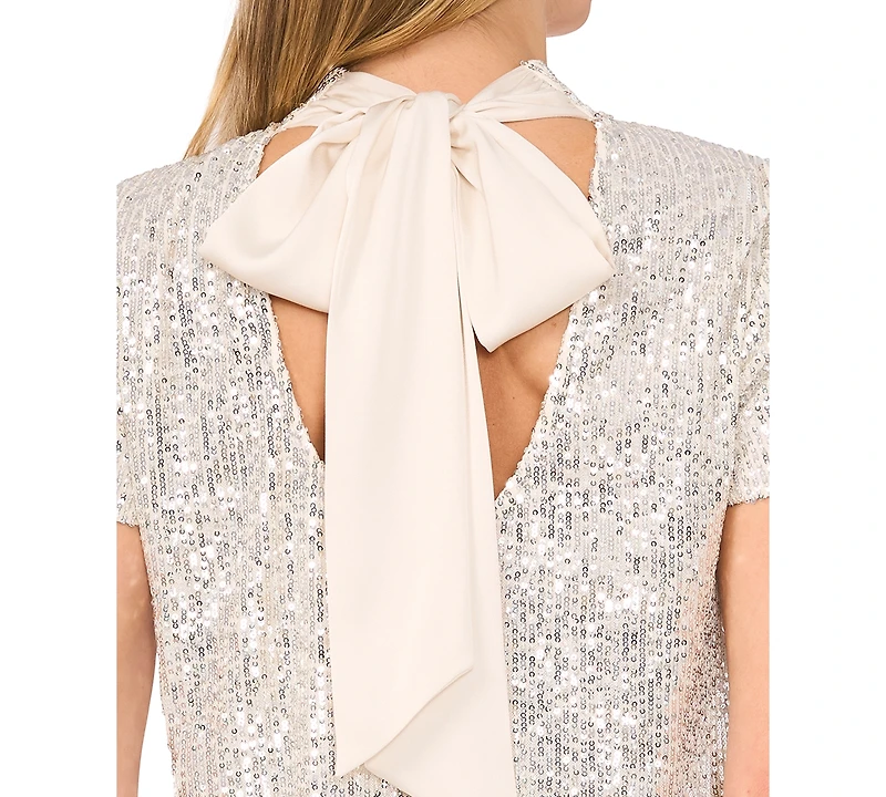 CeCe Women's Sequined Bow-Back Top