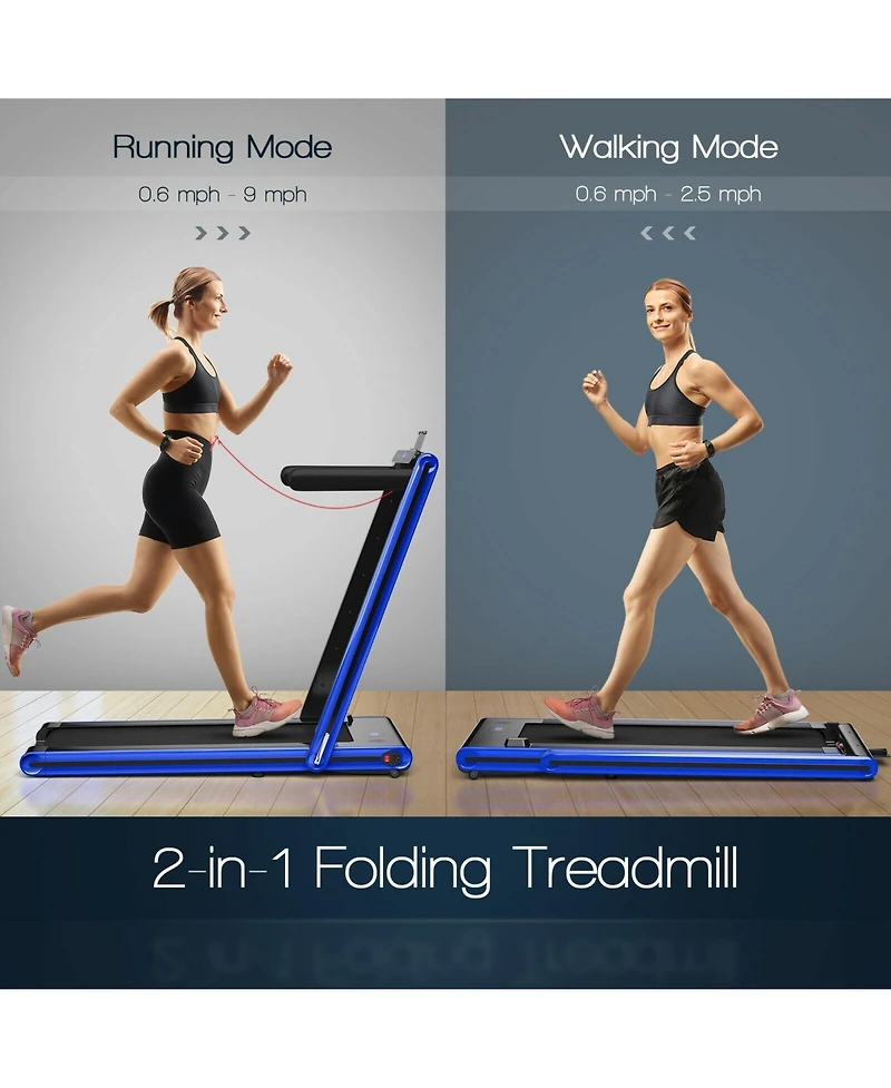 2-in-1 Folding Treadmill with Dual Led Display-Navy