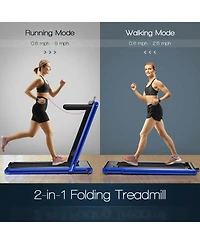 2-in-1 Folding Treadmill with Dual Led Display-Navy