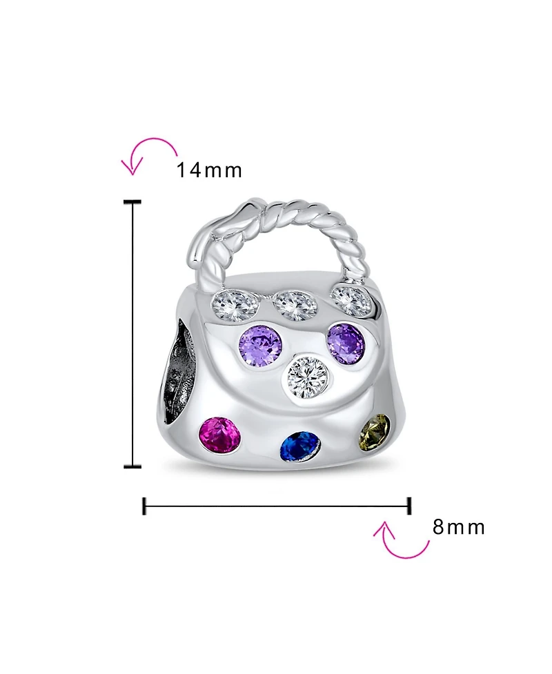 Bling Jewelry Fashion Multicolor Cz Clutch Purse Pocketbook Hand Bag Charm Bead Oxidized Gold Plated Sterling Silver Fits European Bracelet