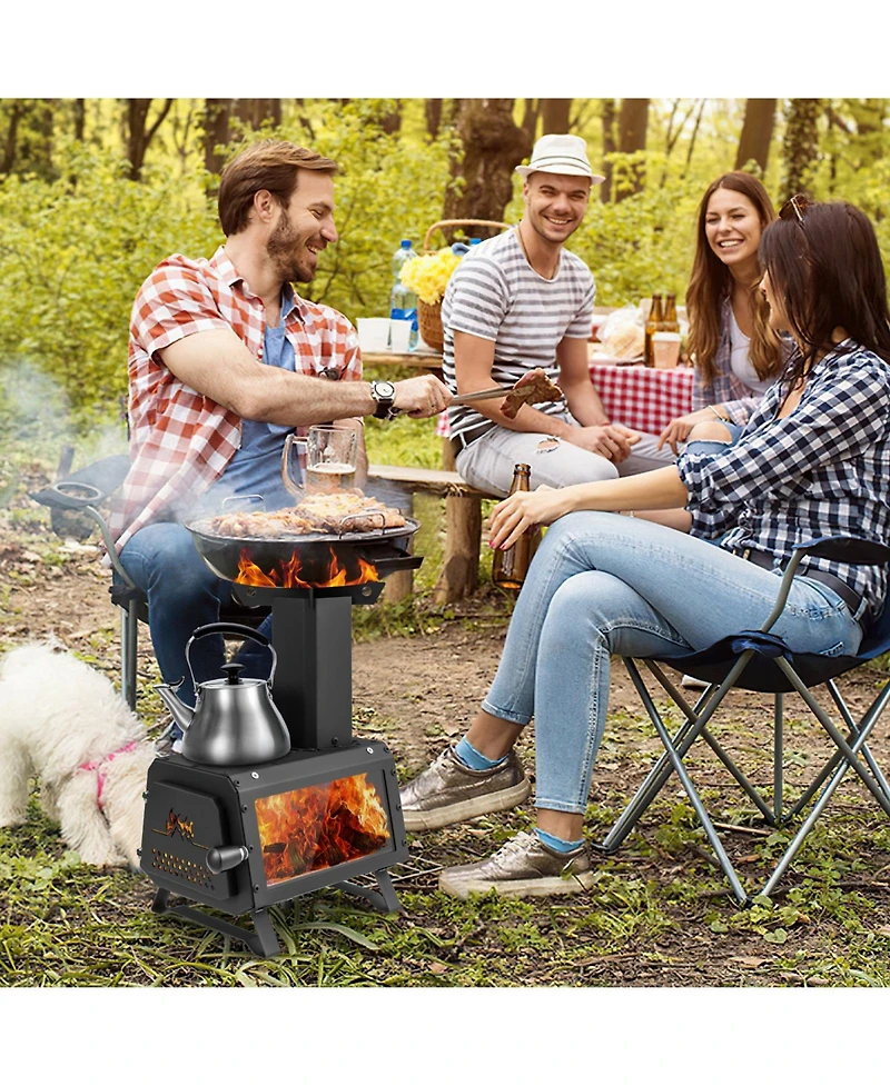 Skonyon Portable Wood Camping Burning Stove Heater with 2 Cooking Positions