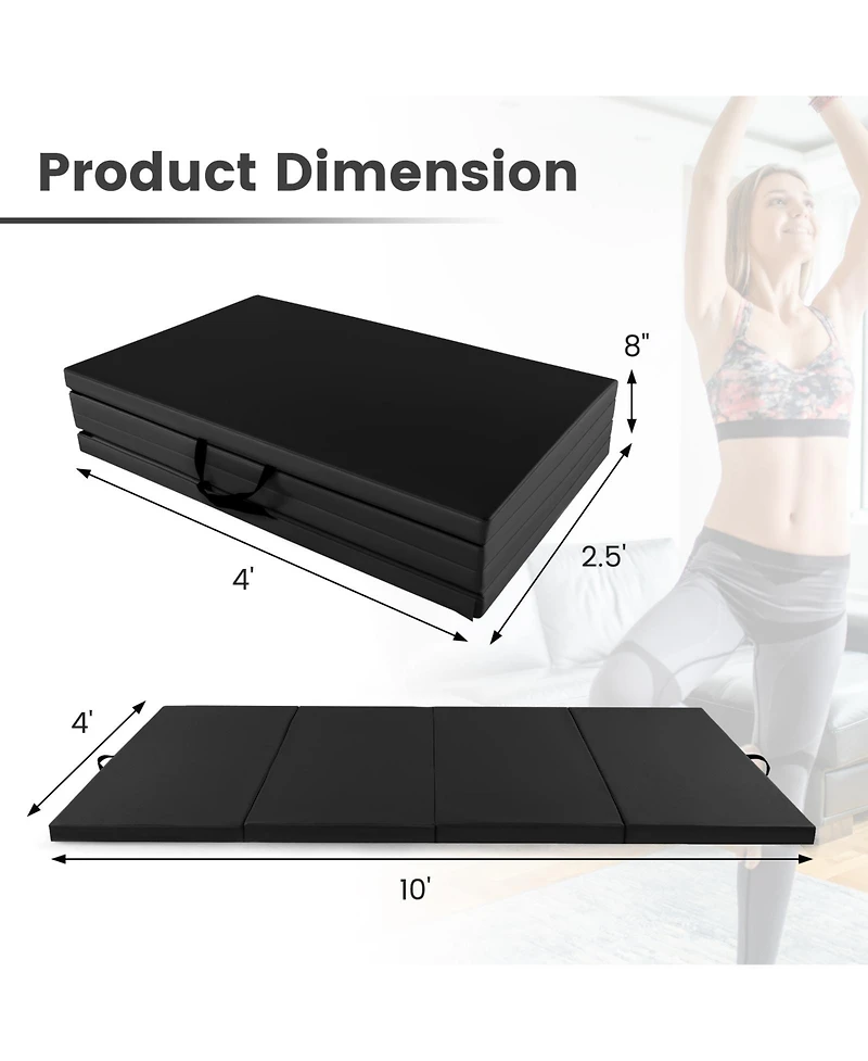 Skonyon 4-Panel Pu Leather Folding Exercise Mat with Carrying Handles-Black
