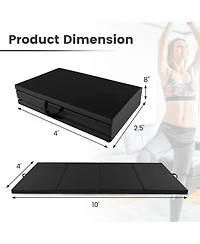 Skonyon 4-Panel Pu Leather Folding Exercise Mat with Carrying Handles-Black