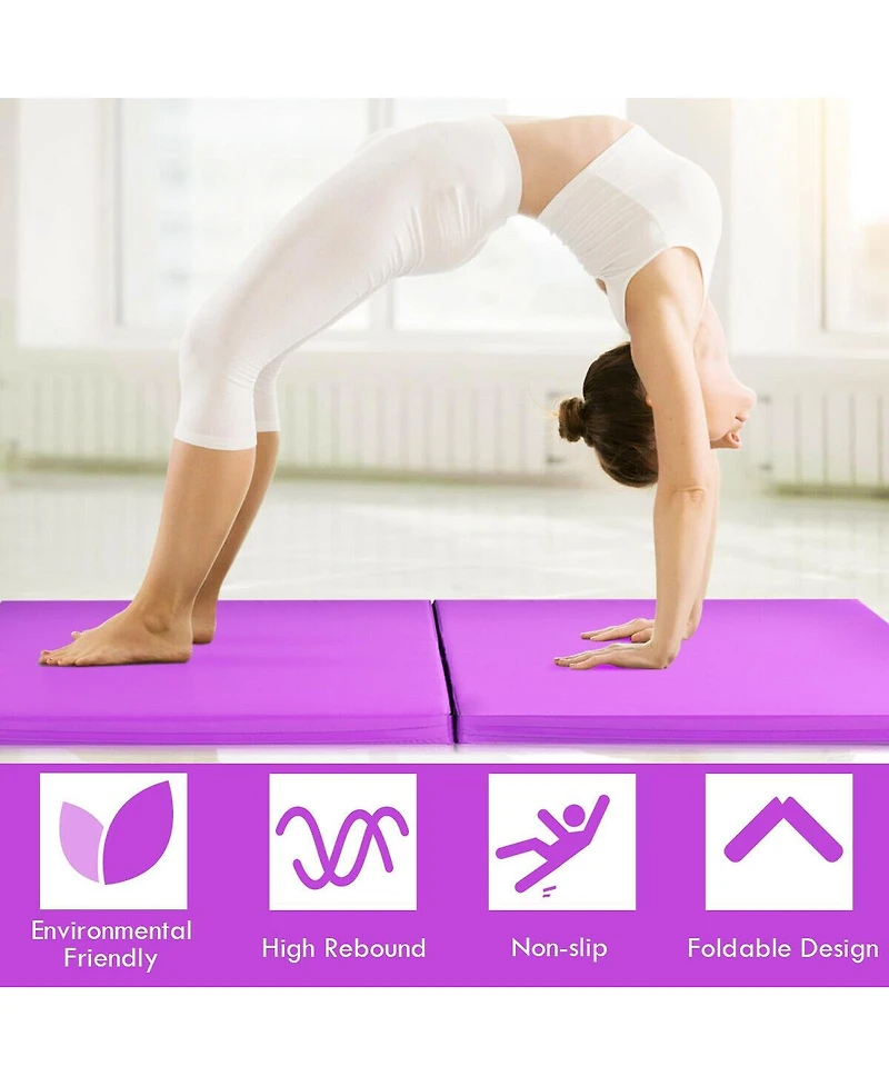 Skonyon 6 x 2 Feet Folding Gymnastic Mat with Carrying Handles for Yoga-Purple