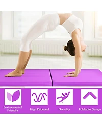 Skonyon 6 x 2 Feet Folding Gymnastic Mat with Carrying Handles for Yoga-Purple